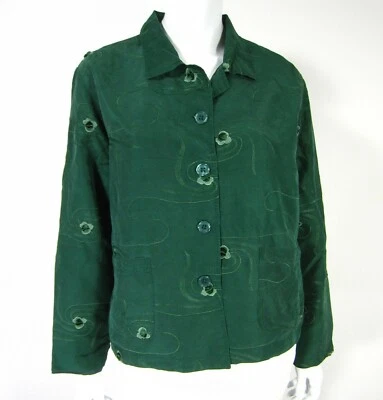 JAQUETA BLAZER MANGA LONGA LAVANDERIA FRANCESA TAMANHO G VERDE SEDA FORRADA FLORAL 128 - Imagem 1 de 4