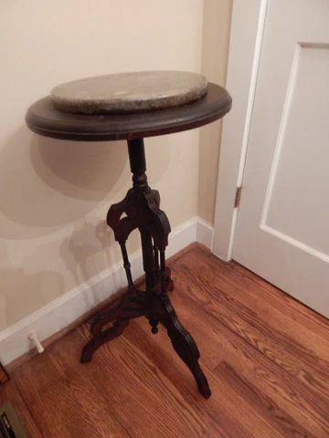 Dark Mahogany and Marble Top Plant Stand 32" Tall x 15" W Cover