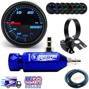 Manual Boost Controller KIT BLUE MBC 0-30PSI Turbo - 7 Color Boost Gauge & Mount - Picture 1 of 10