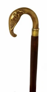 Designer Elephant Brass Handle Antique Style Victorian Cane Wooden Walking Stick - Picture 1 of 6
