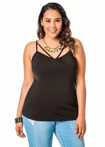 *Clearance* NWT Ashley Stewart Black Cami Strap Criss Cross Top Plus Size 1X - Picture 1 of 3