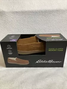 Eddie Bauer Moccasin Mens XXL 13 Suede Faux Fur Memory Foam Shoe Tan Slipper - Picture 1 of 11