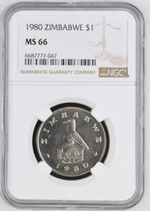 Zimbabwe 1 Dollar 1980 NGC MS 66 - Picture 1 of 2