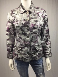 Chicos Size 0 Womens Button Up Metallic Lightweight Linen Jacket Coat - Picture 1 of 6