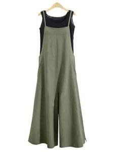 Plus Size Women Overalls Bib Pants Loose Pockets Jumpsuit - L Green - Picture 1 of 1