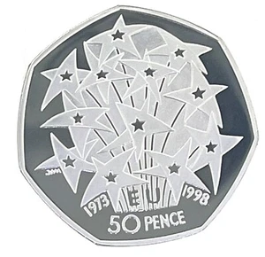 REINO UNIDO 50 Pence plata1998 proof 25 aniversario de la pertenencia a la U.E. - Imagen 1 de 2