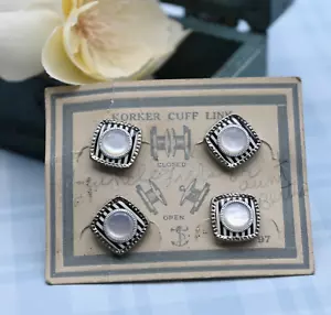 Art Deco Parker Snap Link Cufflinks On Original Card Black White MOP - Picture 1 of 4