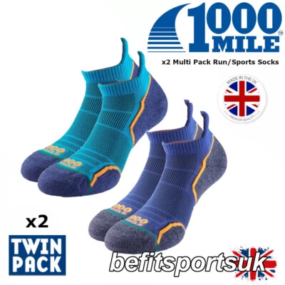 1000 MILE RUNNING SOCKS MENS CUSHIONED SOFT SPORTS LOW ANKLE RUN BLISTER SOCK x2 - Image 1 of 4