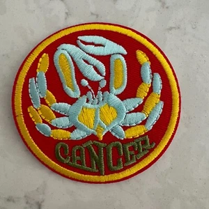 Cancer Zodiac Sign Patch Red Yellow-Trim Sewing & Craft Embroidered Sew-On - Picture 1 of 3