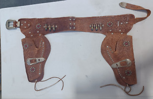 Vintage Leather Western Cowboy Cartridge Double Holster Child's Toy Gun Belt