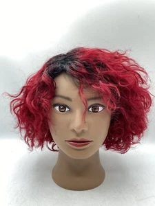 Quantum Love Human Hair Short Side Part Curly Wig Ombre Black/Burgundy Red - Picture 1 of 13