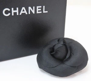 Authentic CHANEL Black Fabric Camellia Flower (Small) Design Brooch Pin #53417 - Picture 1 of 9