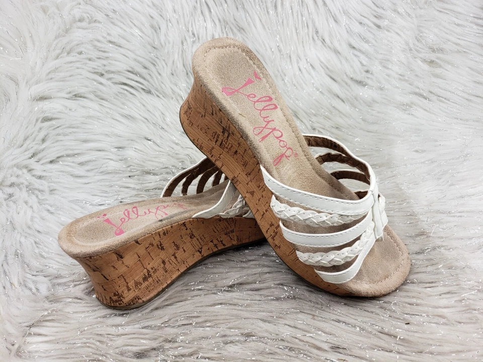 JELLYPOP White Cork Wedge Heel Slide On Sandals Size 6.5 - Image 1 of 4