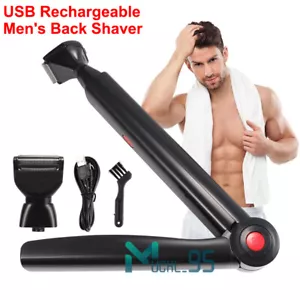 USB Rechargeable Men's Electric Back Shaver Long Handle Body Hair Trimmer Razor - Picture 1 of 52