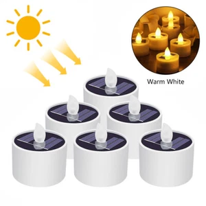 6PCS Solar Powered LED Candle Light Flickering LED Tea Lights Outdoor Decor Lamp - Picture 1 of 18