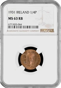 Ireland 1 farthing 1931, NGC MS63 RB, "Republic of Ireland (1939 - 1969)" - Picture 1 of 2