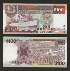 SINGAPORE $100 Dollars 1989, P-23b, Solid Security Thread, Sign: Tau, Orig. UNC - Picture 1 of 1