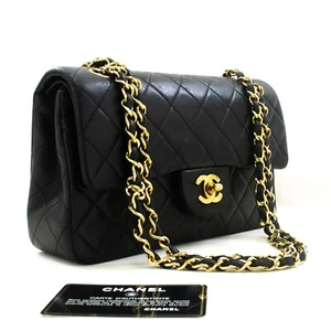 p57 CHANEL Authentic Classic Double Flap 9" Chain Shoulder Bag Black Lambskin - Afbeelding 1 van 12
