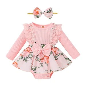 Newborn Baby Girl Clothes Infant Romper Outfit Ribbed Short Sleeve Bodysuit R... - Picture 1 of 7