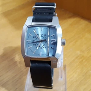 Mens Vintage Retro Military Style Black Leather Diesel DZ1123 Blue Analog Watch - Picture 1 of 9