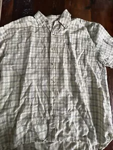 Big Dogs Shirt Men’s Linen Cotton Blend Short Sleeve Button Front Tan Striped L - Picture 1 of 13
