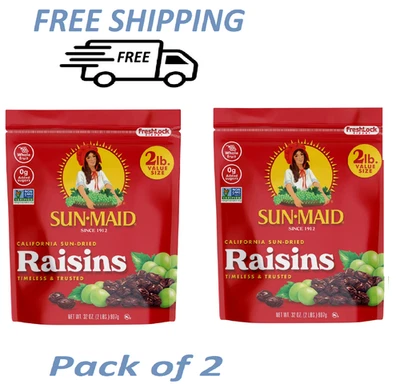 Sun-Maid California Sun-Dried Raisins - (2 Pack) 32 Oz Resealable Bag - Dried F - Image 1 of 4
