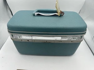 Valigia treno rigida vintage Samsonite Silhouette blu acqua trucco bagaglio con vassoio - Foto 1 di 9