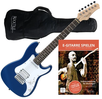 Pack Guitare Electrique Junior 3/4 Bleu pour Enfant ST-Style Tremolo Set Housse - Photo 1/4