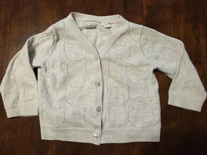 Baby Gap Oatmeal Heather Pointelle Bear Cotton Cardigan Sweater 6-12 month EUC - Picture 1 of 3