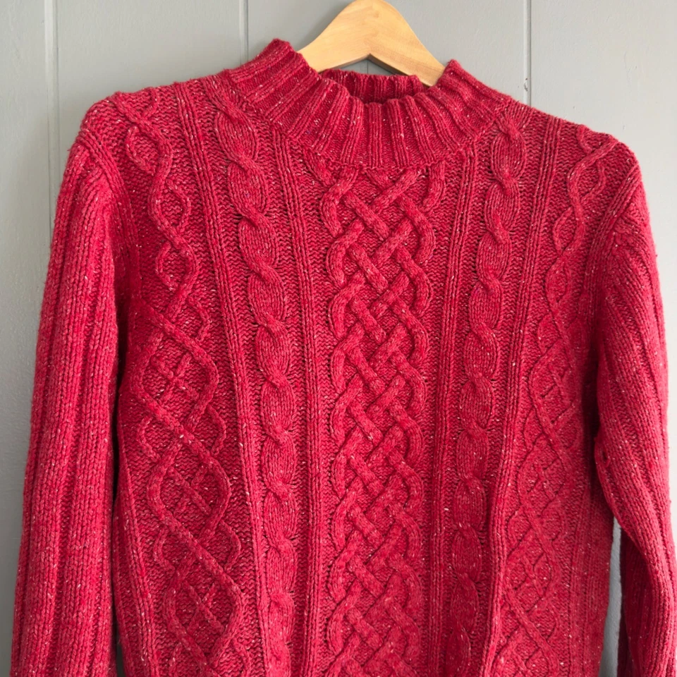 Suéter Tejido Cable Rojo De Colección Años 90 Bahía de San Juan Lana Seda Manchado Cuello Simulado L Foto 1 de 4