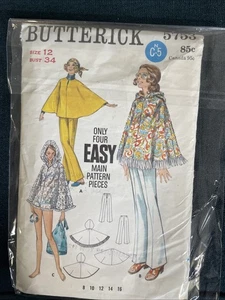 Poncho/capa y pantalón con capucha Butterick 5753 años 70 talla 12 - Imagen 1 de 5