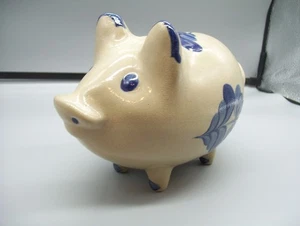 Beaumont Brothers Keramik blau Blumen Salzglasur Steinzeug Sparschwein Schwein BPP - Bild 1 von 9