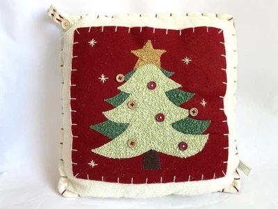 CHRISTMAS Tree Felt Appliqué PILLOW | 100% Polyester 12” x 22”| Pre-owned - Image 1 of 3