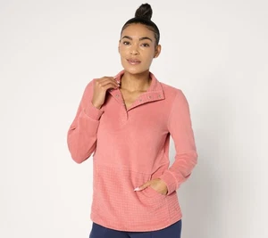 Cuddl Duds Fleecewear with Stretch Snap Front Pullover Sweatshirt Midnight Rose  - Picture 1 of 1