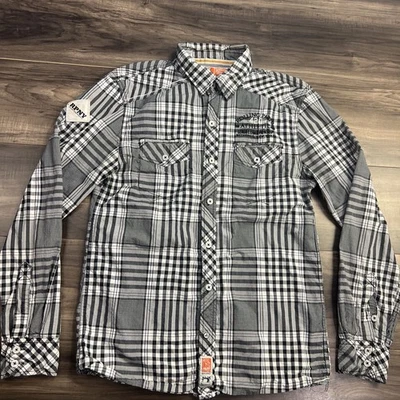 Rolling Paper Shirt Large NYC Mens Black White Gray Long Sleeve Plaid Check - Image 1 of 4