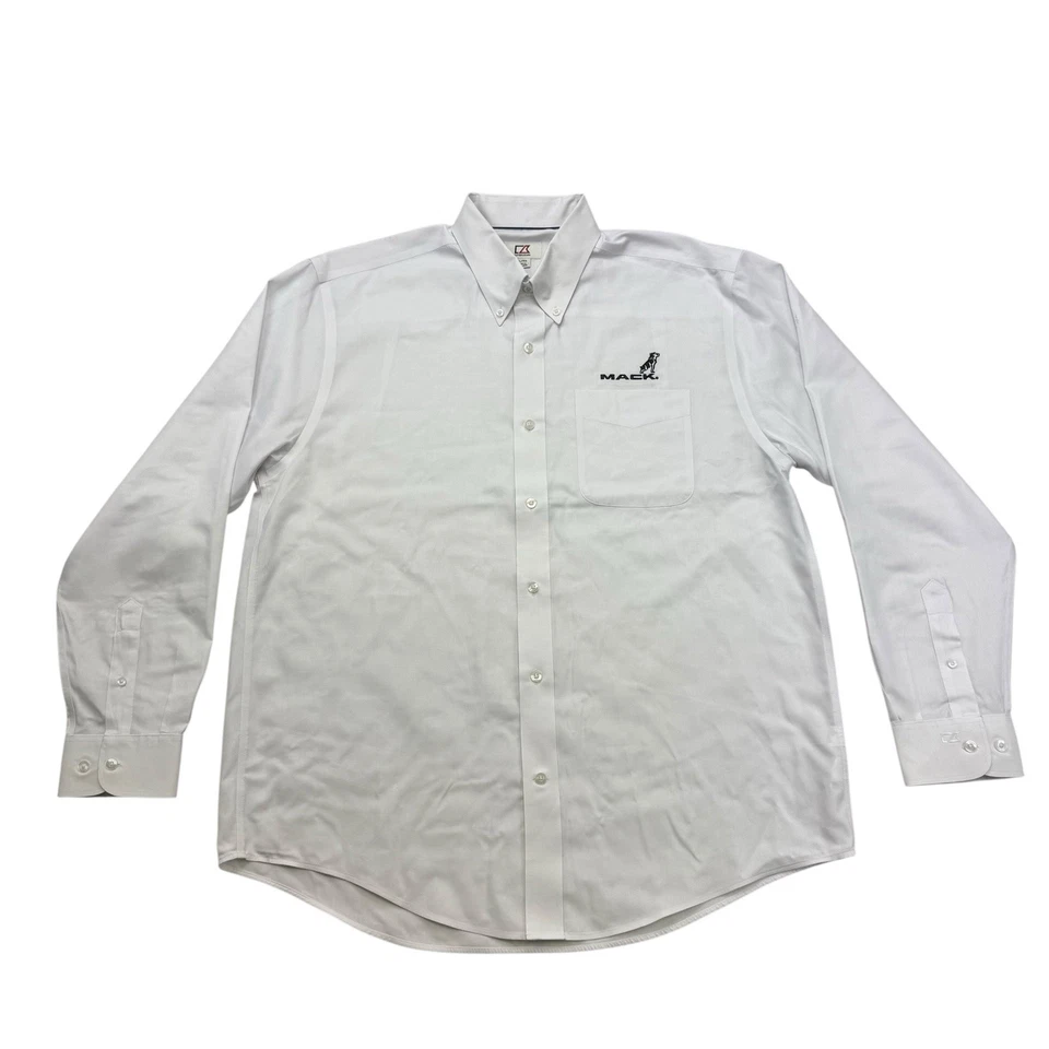 Mack Trucks Shirt Mens XL White Bulldog Long Sleeve Button Down Cutter Buck - Image 1 of 4