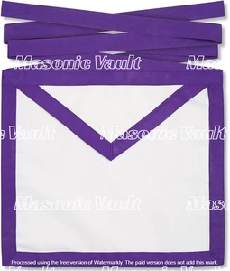 Masonic Council Member Apron – White Duck Cloth, Purple Ribbon - Picture 1 of 2