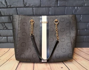 Guess Logo Purse Chain Strap Shoulder Bag Tote Purse Lucine Shopper Black - Picture 1 of 13