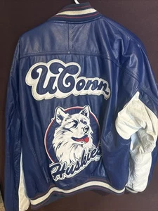 90s Vintage UCONN Huskies Leather Jacket NCAA G-III RARE - Picture 1 of 13