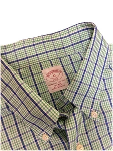 Brooks Brothers Herren Preppy 346 Bügelfrei Button Down Grün Blau Hemd EUC XL - Bild 1 von 6