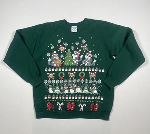 Vintage College Ware Sweatshirt Damen Extra Large Grün Weihnachten Katzen 90er USA - Bild 1 von 6