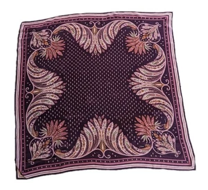 Vintage Silk Crepe Folk Floral Paisley Boho Square Scarf 30" - Picture 1 of 5