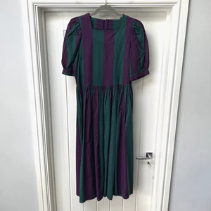 Vestido Vintage Laura Ashley Para Mujer Reino Unido 14 Verde Púrpura Retro Color Bloque Midi - Imagen 1 de 11
