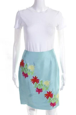 Minifalda lápiz floral bordada con cremallera lateral Tibi para mujer azul seda talla 4 LL19L Foto 1 de 4