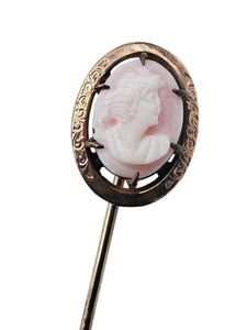 Antique Gold Filled Pink Shell Cameo Stick Pin - Picture 1 of 6