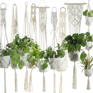 Flower Pot Net Bag Beige Cotton Rope Indoor Plant Hanger Hanging Basket Sling - Picture 1 of 12
