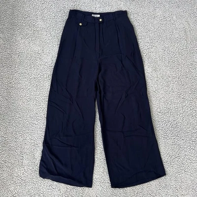 Pantalones de mujer Esprit Collection talla 10 pierna ancha cintura alta plisados rayón azul marino años 90 Foto 1 de 4