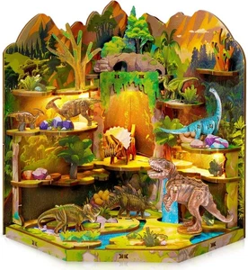 3D Holzpuzzle - Dinosaurier Modellbausatz, LED, Dinosaurier Waldwelt - Bild 1 von 8