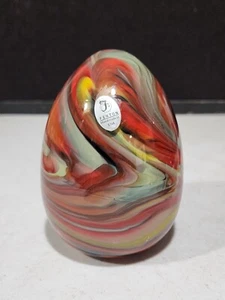 Fenton Art Glass Dave Fetty Yellows Reds Crayon Swirl 5" Egg - Picture 1 of 3