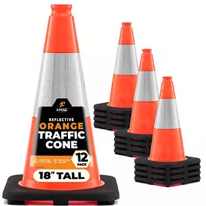 12 of Orange Traffic Cones 18 Inch with 6" Collar, PVC Plastic Safety Cone - Picture 1 of 7